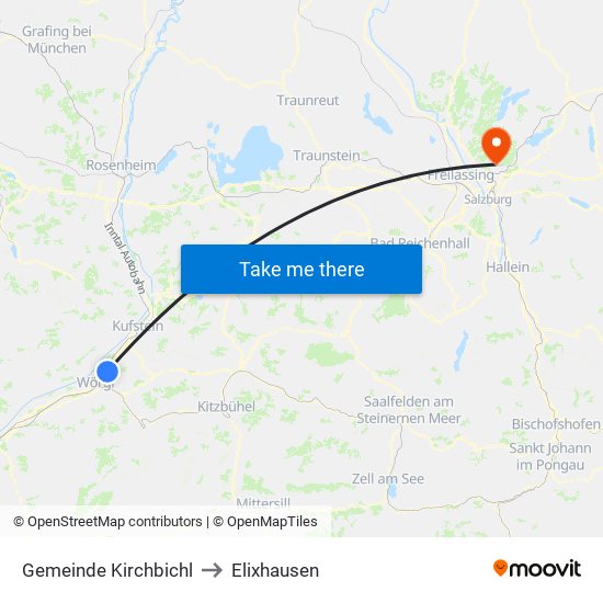 Gemeinde Kirchbichl to Elixhausen map