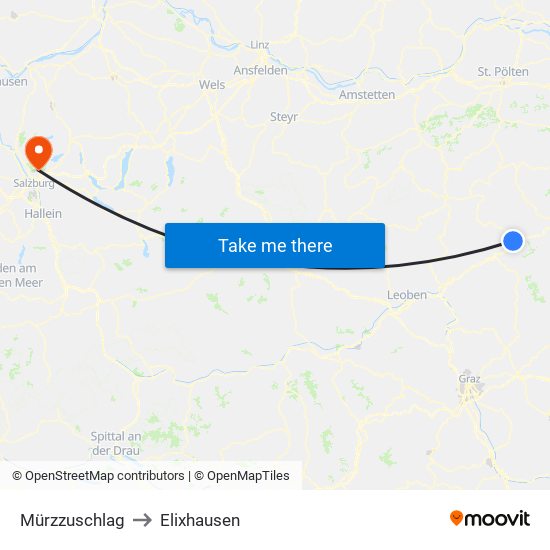Mürzzuschlag to Elixhausen map