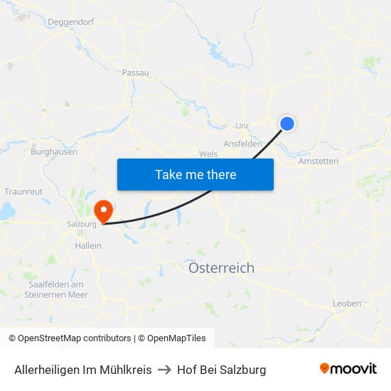 Allerheiligen Im Mühlkreis to Hof Bei Salzburg map