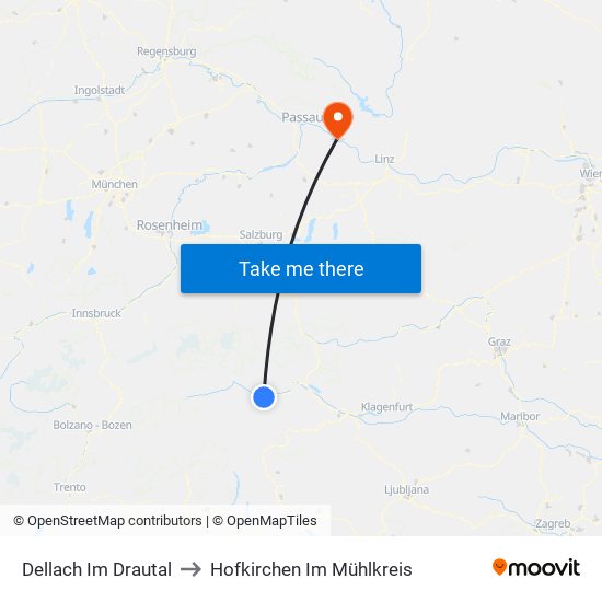 Dellach Im Drautal to Hofkirchen Im Mühlkreis map