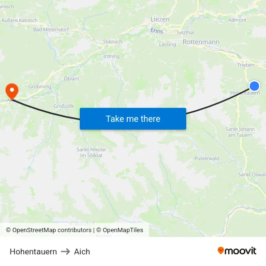 Hohentauern to Aich map