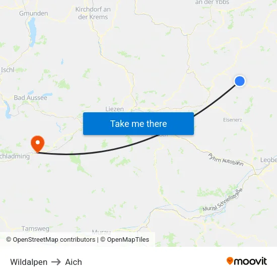 Wildalpen to Aich map