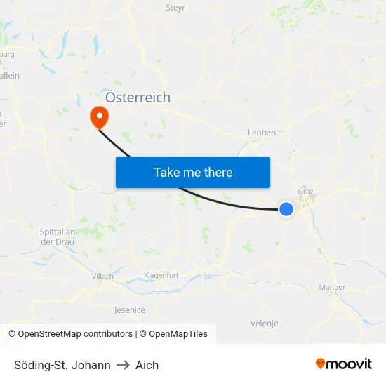 Söding-St. Johann to Aich map