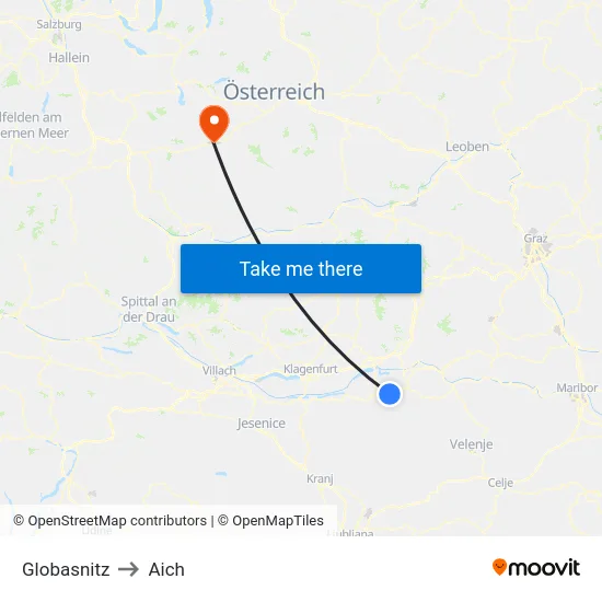 Globasnitz to Aich map