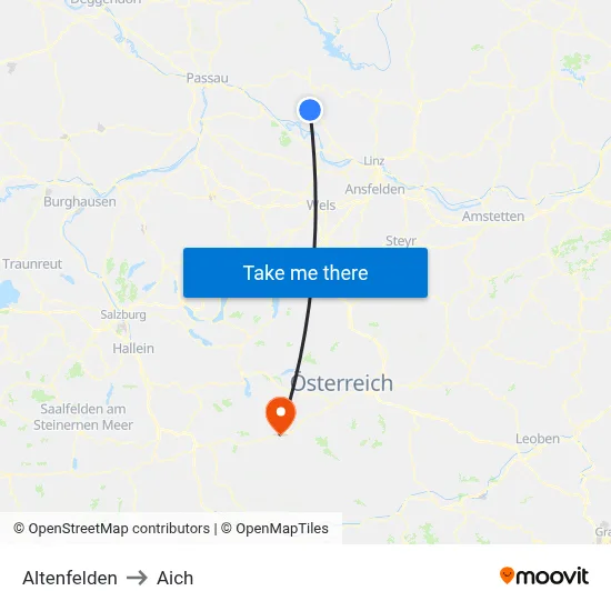 Altenfelden to Aich map