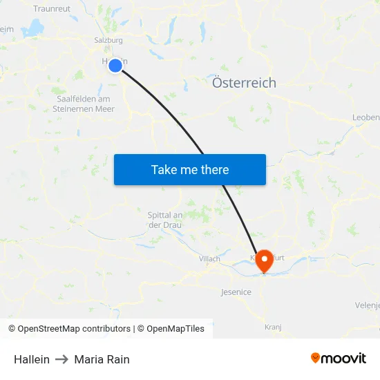 Hallein to Maria Rain map