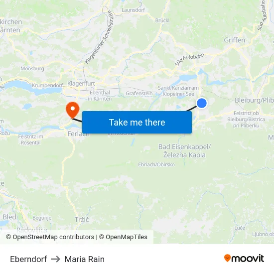 Eberndorf to Maria Rain map