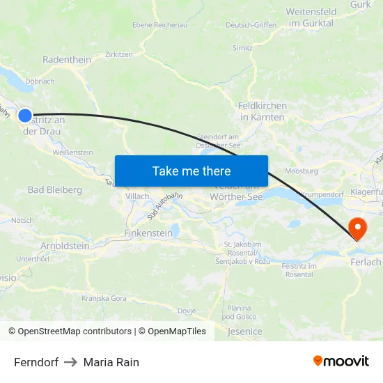 Ferndorf to Maria Rain map