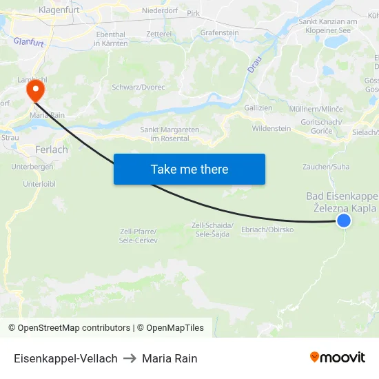 Eisenkappel-Vellach to Maria Rain map