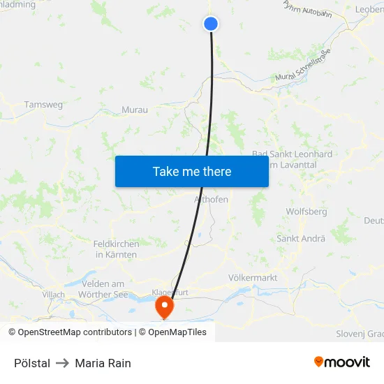 Pölstal to Maria Rain map