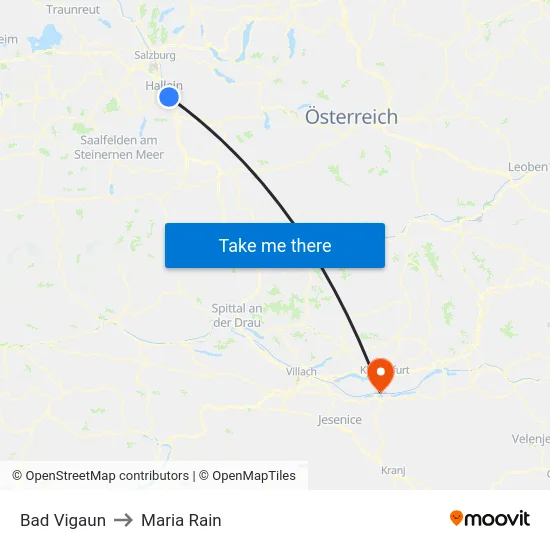 Bad Vigaun to Maria Rain map