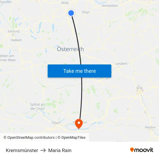 Kremsmünster to Maria Rain map