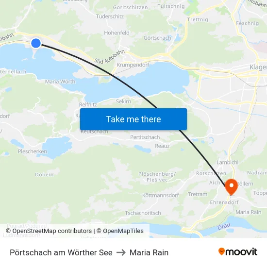 Pörtschach am Wörther See to Maria Rain map