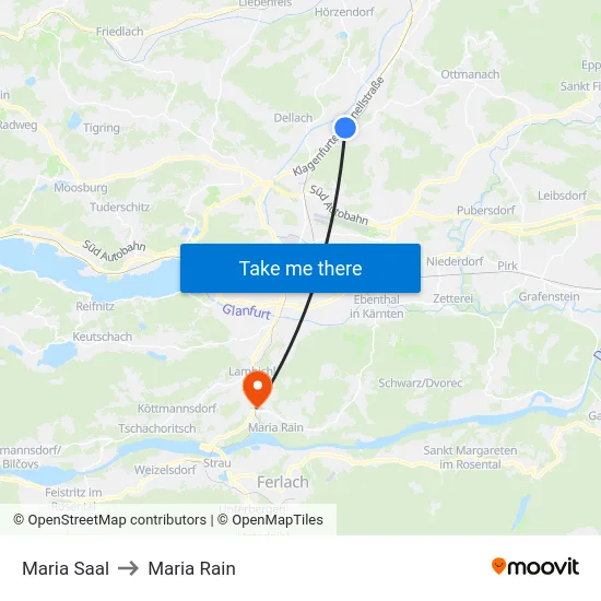 Maria Saal to Maria Rain map