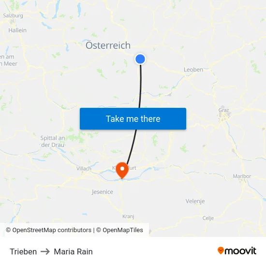 Trieben to Maria Rain map
