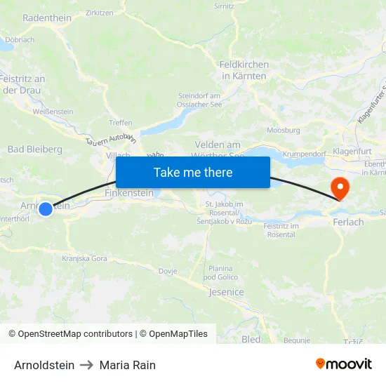 Arnoldstein to Maria Rain map