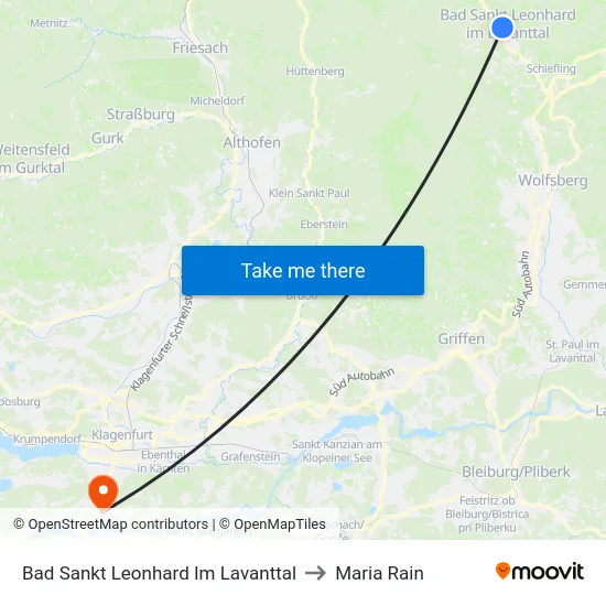 Bad Sankt Leonhard Im Lavanttal to Maria Rain map