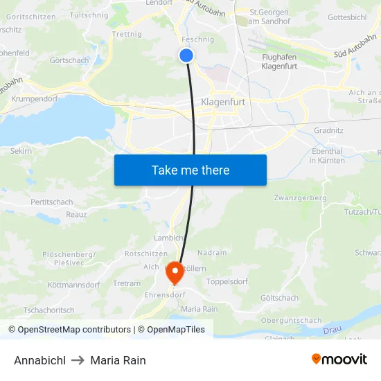 Annabichl to Maria Rain map