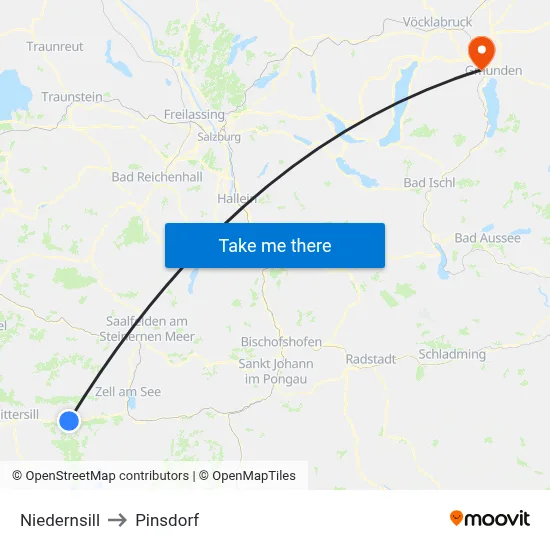 Niedernsill to Pinsdorf map
