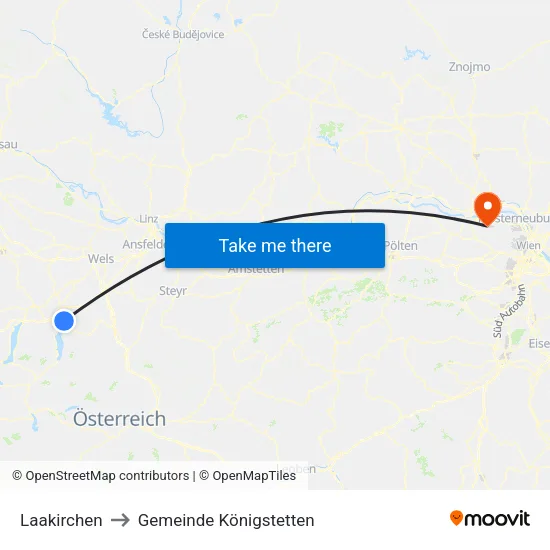Laakirchen to Gemeinde Königstetten map