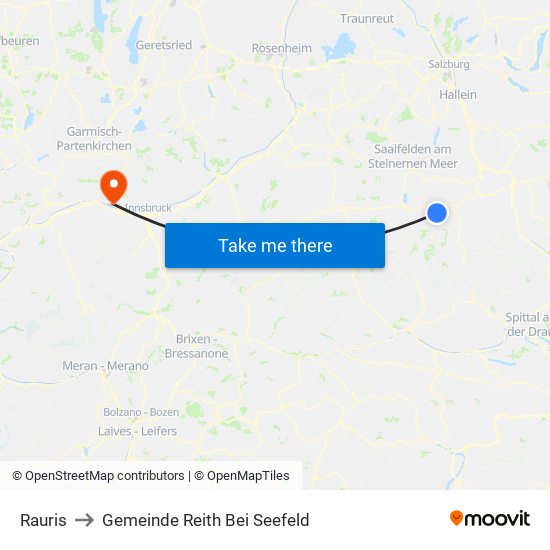 Rauris to Gemeinde Reith Bei Seefeld map