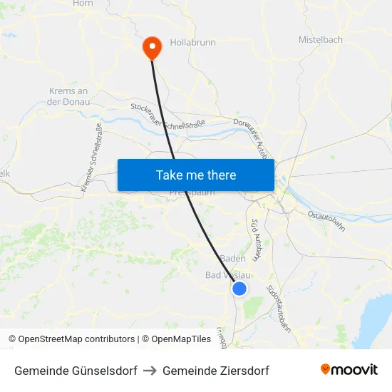 Gemeinde Günselsdorf to Gemeinde Ziersdorf map