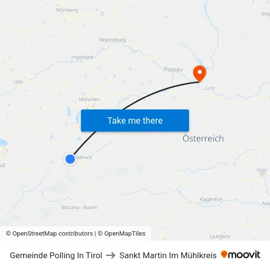 Gemeinde Polling In Tirol to Sankt Martin Im Mühlkreis map