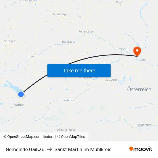 Gemeinde Gaißau to Sankt Martin Im Mühlkreis map