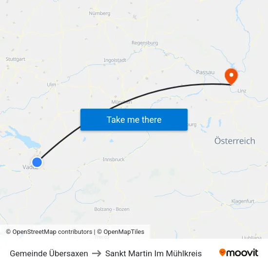 Gemeinde Übersaxen to Sankt Martin Im Mühlkreis map