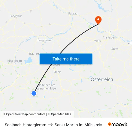 Saalbach-Hinterglemm to Sankt Martin Im Mühlkreis map
