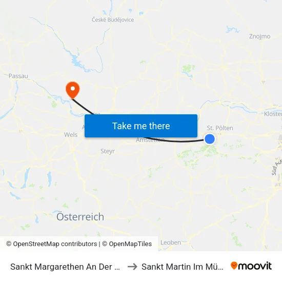 Sankt Margarethen An Der Sierning to Sankt Martin Im Mühlkreis map