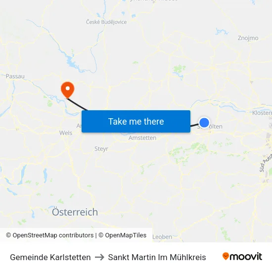 Gemeinde Karlstetten to Sankt Martin Im Mühlkreis map