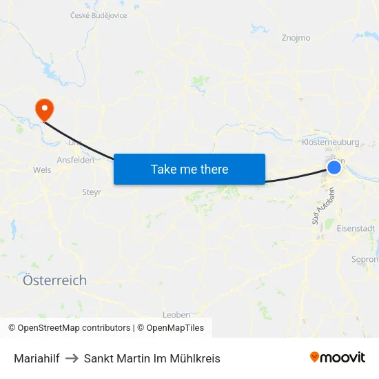 Mariahilf to Sankt Martin Im Mühlkreis map