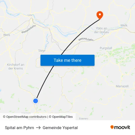 Spital am Pyhrn to Gemeinde Yspertal map
