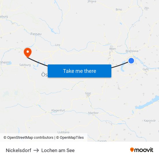 Nickelsdorf to Lochen am See map