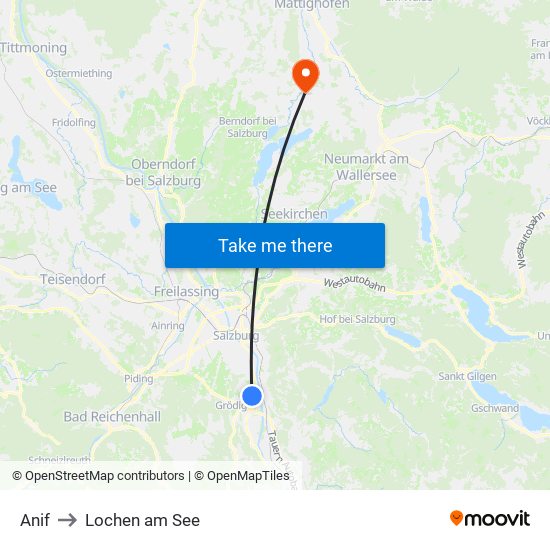 Anif to Lochen am See map