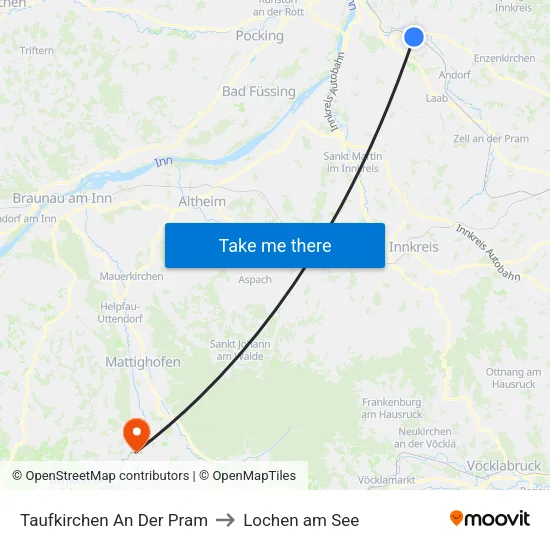 Taufkirchen An Der Pram to Lochen am See map