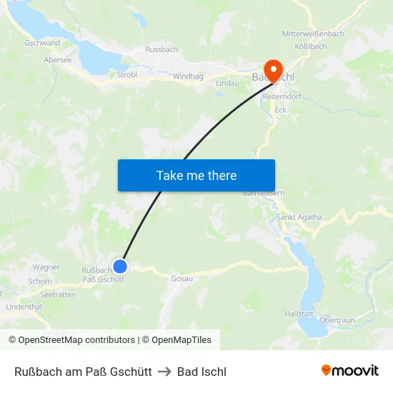 Rußbach am Paß Gschütt to Bad Ischl map