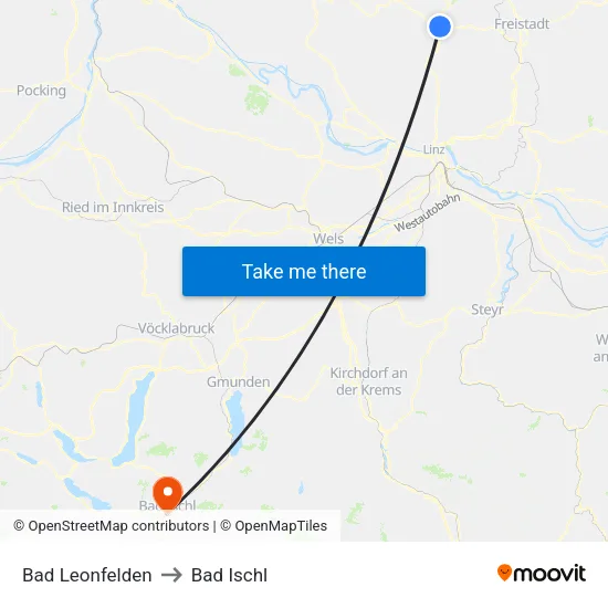 Bad Leonfelden to Bad Ischl map