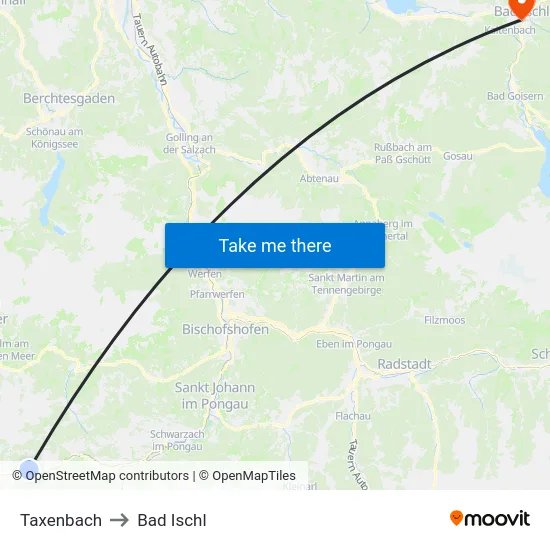 Taxenbach to Bad Ischl map