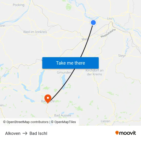 Alkoven to Bad Ischl map