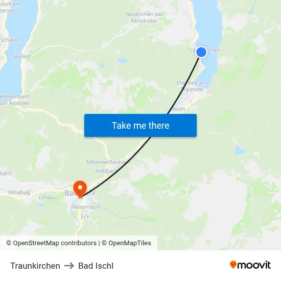 Traunkirchen to Bad Ischl map