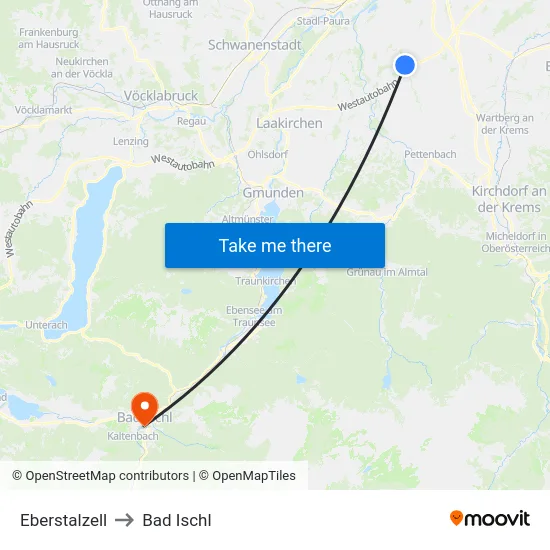 Eberstalzell to Bad Ischl map
