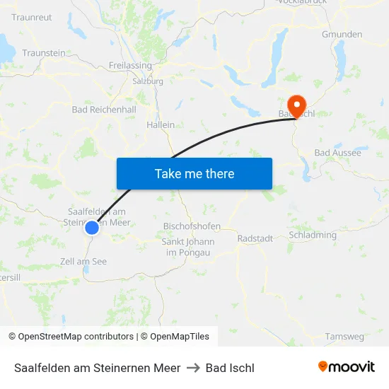 Saalfelden am Steinernen Meer to Bad Ischl map