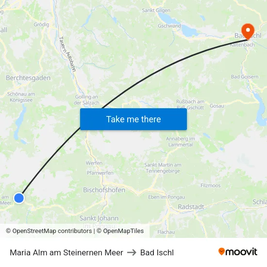 Maria Alm am Steinernen Meer to Bad Ischl map