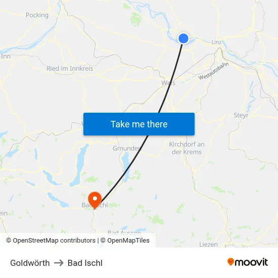 Goldwörth to Bad Ischl map