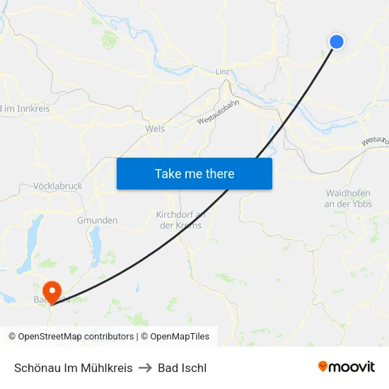 Schönau Im Mühlkreis to Bad Ischl map