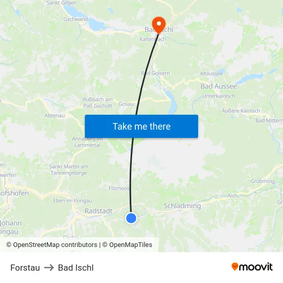 Forstau to Bad Ischl map