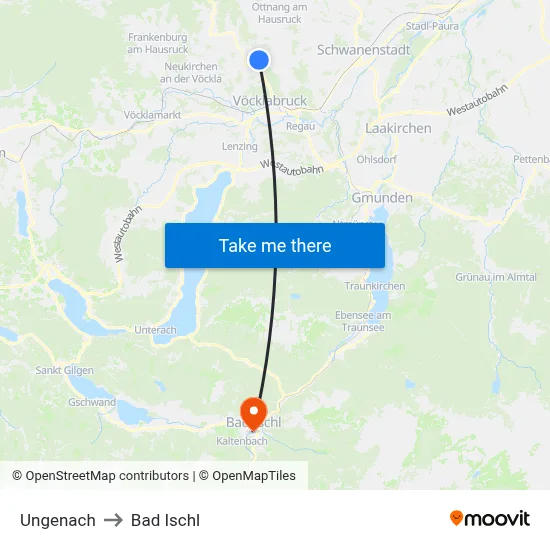 Ungenach to Bad Ischl map