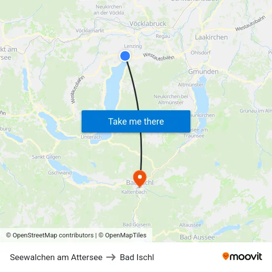 Seewalchen am Attersee to Bad Ischl map